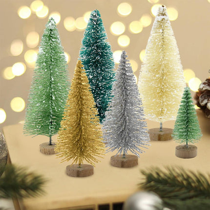 30PCS Bottle Brush Christmas Trees Mini Bottle Brush Trees with Wood Base Tabletop Small Christmas Village Tree, Xmas Holiday Decor