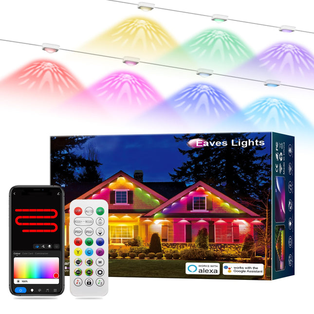Permanent Outdoor Lights Pro, IP67 Waterproof Smart LED Starry Eaves Lights with App/Remote Control, 30ft with 22 LED Warm & Cold White LED Lights for Halloween Christmas Holiday Decor