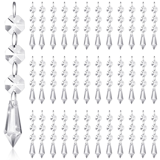 Nuenen 100 Pcs Christmas Hanging Crystals for Centerpieces Acrylic Crystal Ornaments for Christmas Tree Decoration Teardrop Prisms Pendant Chandelier Clear Garland for Wedding Window Home(Icicle)