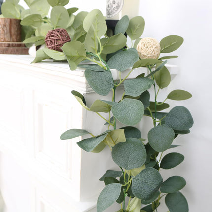 2 Pack Artificial Eucalyptus Garland Faux Silk Leaf Silver Dollar Eucalyptus Leaves Vines Handmade Garland Greenery Wedding Backdrop Indoor Outdoor Arch Wall Decoration