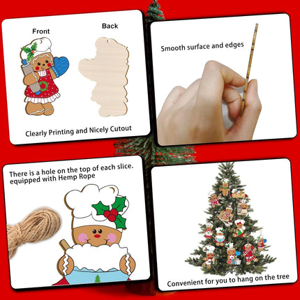 RINOLY 24 Pcs Gingerbread Christmas Decoration for Tree,Cooking Gingerbread Man Ornaments for Christmas Tree,Christmas Wooden Hanging Ornaments Home Kitchen Decor
