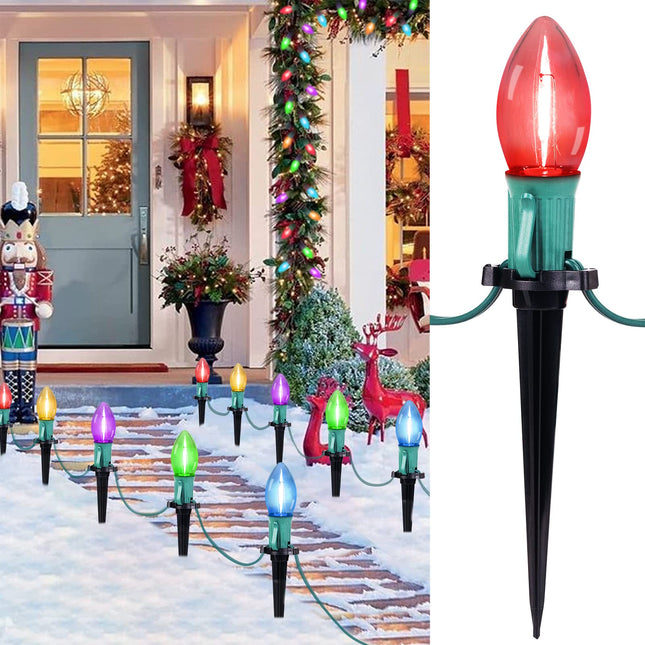 C9 Christmas Lights Outdoor, 2 Packs Total 51.4 Ft Christmas Pathway Lights with 40 LED Bulbs and Stakes, Outdoor Christmas Decorations Yard Walkway Sidewalk Holiday, Multicolor