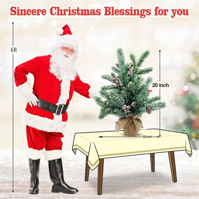 Artificial Mini Christmas Tree, 20" Tabletop Mini Snow Flocked Xmas Pine Tree with Cloth Bag Base & Ornaments for Christmas Holiday Indoor Home Kitchen Dining Table Decoration