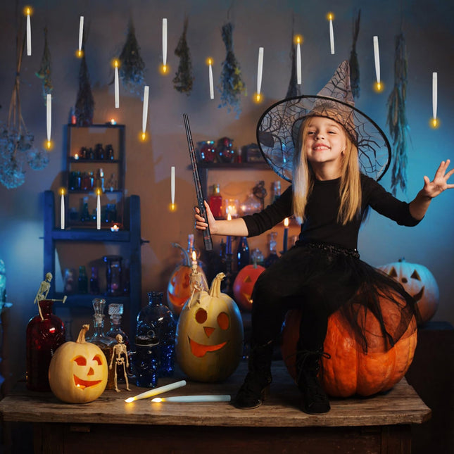 Pensar 20 Pieces Hanging Floating Candles with Remote Control Wands and Auxiliary Clips - Battery Powered Flameless Taper Candles, Flickering LED Candles for Christmas, Halloween, and Home Decorations