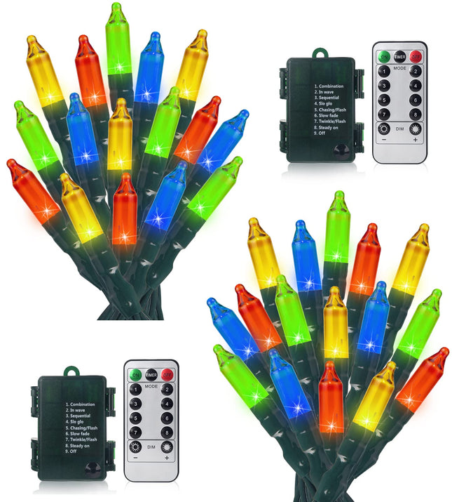 2Pack 50 LED Battery Operated Christmas Lights 17.7 FT, Multicolor Waterproof Mini String Lights with 8 Lighting Modes,Timer, Remote Control, for Tree, Christmas Decoration, Outdoor, Indoor