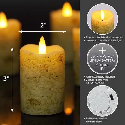 Homemory Flameless Votive Candles with Timer Remote, 2" x 3" Birch Bark Real Wax, Realistic Black Wick Battery Operated Candles, 6 Pack for Wedding, Party and Holiday Decoration