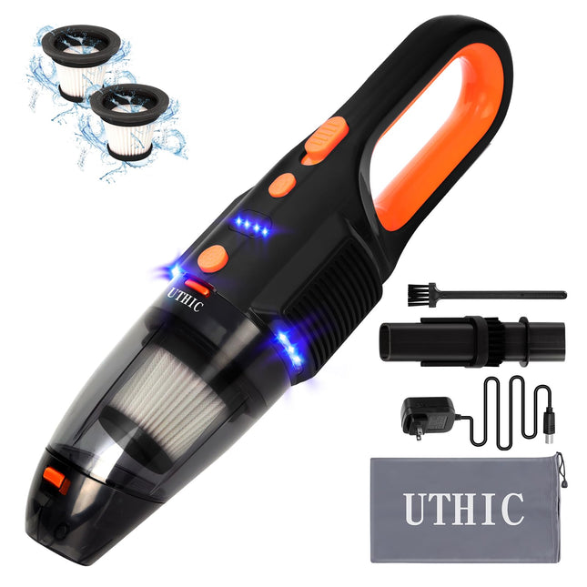 Car Vacuum Cordless Rechargeable With 2 Filters,Cordless Vacuum Cleaner With 9000Pa Strong Suction,Mini Portable Hand Vacuum Cordless With Largecapacity Battery,30Min Runtime&Double Led Light