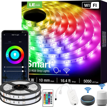 LE LED Strip Lights, Christmas Decorations, 32.8ft WiFi Smart RGB Strips, SMD 5050 LED Rope Light, App&Remote Controlled, Alexa Compatible, Tape Light for Bedroom, Home and Kitchen