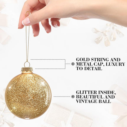 Gold Mercury Glass Ball Christmas Ornaments Set of 12-3.15”Luxurious Xmas Tree Hanging Bulb Decorations for Year Thanksgiving Birthdays Party, Glass Ornaments for Elegant Xmas Halloween Decor