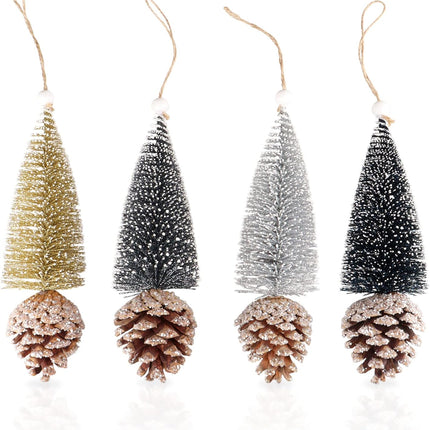 4Pcs Artificial Mini Christmas Trees Cinnamon Pine Cones Sisal Trees with Christmas Pine Cones Decor Winter Crafts Ornaments Green Farmhouse Ornaments Hanging Christmas Decorations Outdoor