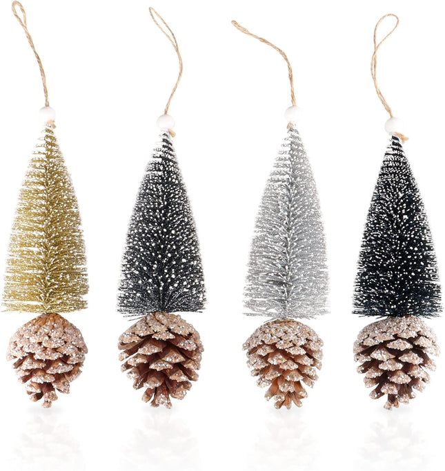 4Pcs Artificial Mini Christmas Trees Cinnamon Pine Cones Sisal Trees with Christmas Pine Cones Decor Winter Crafts Ornaments Green Farmhouse Ornaments Hanging Christmas Decorations Outdoor