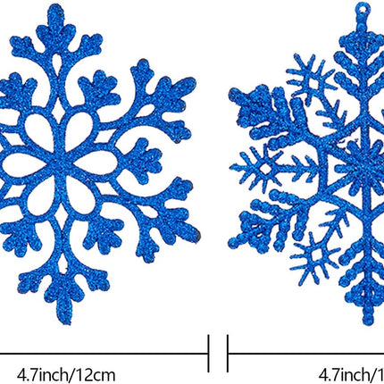 30PCS Christmas Glitter Snowflake Ornaments Plastic Snowflakes Ornaments-Xmas Tree Decorations,4.7-inch(Blue)