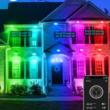 RGB LED Flood Light Outdoor 300W Equivalent, 30W Bluetooth RGBCW Smart Floodlights 2700K, 16 Million Color Changing, Timing, Music Sync, IP66 Waterprrof Landscape Lighting with US Plug (4 Pack)