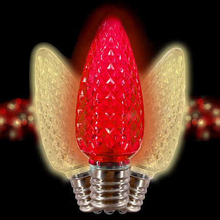 C9 Christmas Lights LED Bulb (Pack of 25) Warm White & RED LED Replacement Christmas Light Bulbs Faceted Retrofit Candle Shape Commercial Grade E17 Socket Roof Lights Bulbs