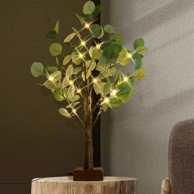 Bexdir Lighted Tabletop Eucalyptus Tree with Timer, 24.8IN 42 LED Bonsai Tree Light, Battery & USB Powered Tree Table Light, Night Light, Artificial Plant for Home Spring Christmas Party Wedding Decor