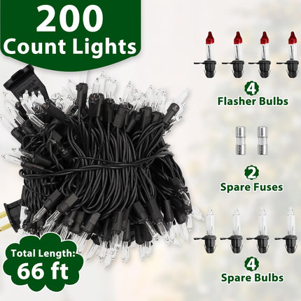 Clear Christmas Lights 66FT 200 Incandescent Bulbs Warm White Mini Lights with Black Wire for Christmas Tree, Garland, Thanksgiving, Wedding, Party, Home, Indoor & Outdoor Festival Decoration