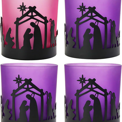 Advent Christmas Candle Holder Set with Glass Votive Tealight Candle Holders, Advent Wreath Decorations for Holiday Mantel, Table Centerpiece, and Home Decor