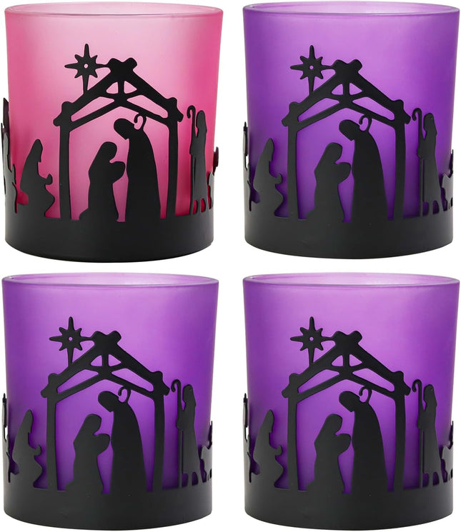 Advent Christmas Candle Holder Set with Glass Votive Tealight Candle Holders, Advent Wreath Decorations for Holiday Mantel, Table Centerpiece, and Home Decor