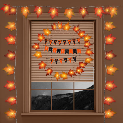 Fall String Lights Thanksgiving Decorations: 6 Pack Maple Leaf Garland with Lights Total 60ft 120 LED Orange Bulbs Battery Operated Fall Decor for Home Indoor Outdoor Room Autumn Harvest Halloween