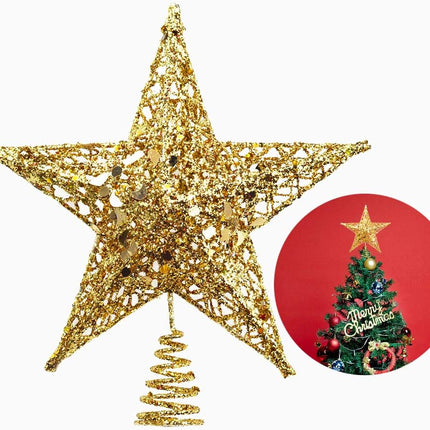 Christmas Tree Star Topper, Xmas Tree Topper Glittered 5 Point Star Treetop for Christmas Tree Ornament Indoor Party Home Decoration (Golden, 8inch)