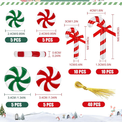 Christmas Candy Cane Christmas Tree Decorations, Red and Green Peppermint Candy Cane Christmas Hanging Decorations for Xmas Year Holiday Festival Home Party Decor(40PCS)
