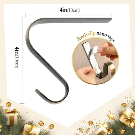 Christmas Stocking Holders for Mantle Set of 4, Heavy Duty Damage Stocking Hangers with Non-Slip Strips Mantle Fireplace Stocking Hooks for Christmas Party Decoration Bronze