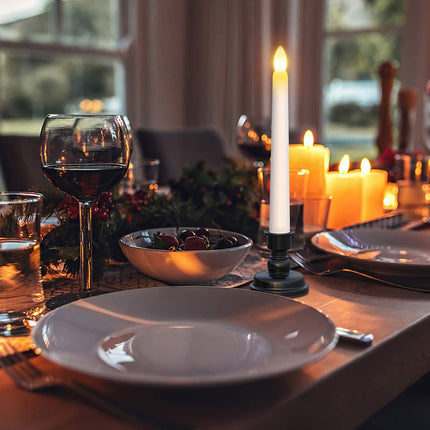 SoulBay 6pcs Christmas Decorations Window Candles 7.9inch Battery Operated Flameless Flicker LED Taper Candle Lights with Remote Timer Black Holders Stand for Home Party Indoor Windowsill Décor