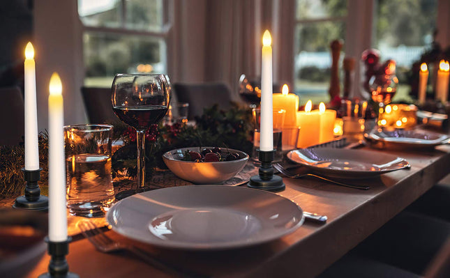 SoulBay 6pcs Christmas Decorations Window Candles 7.9inch Battery Operated Flameless Flicker LED Taper Candle Lights with Remote Timer Black Holders Stand for Home Party Indoor Windowsill Décor