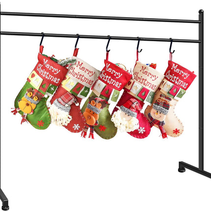 Christmas Stocking Holder Stand with 12 Hooks, standing Stocking Holders for Mantle, Classic Heavy Duty Stocking Garland Hangers for Mantel(Black)