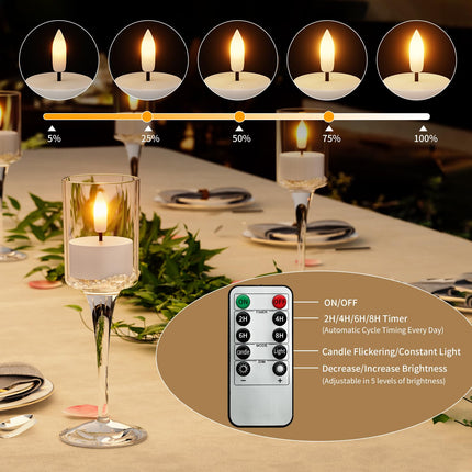 Rechargeable Flameless Tea Lights Candles with Charging Station 6Pcs Battery Tea Lights Candles with Remote & Timer LED Tealight Candles Flickering Realistic for Home Christmas Wedding Decor - White