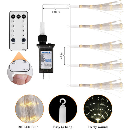 5 Pack Firework String Lights Christmas Lights, 200 LED 8 Modes Hanging Starburst Lights for PartyGarden Decoration (Warm White)