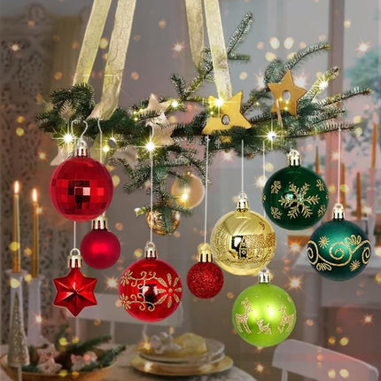 44pcs Christmas Ball Ornaments,Christmas Ball Ornaments Set for Christmas, Holiday, Wreath & Party Decorations,with Hanging Loop (44pcs, Greenred) (Style01)