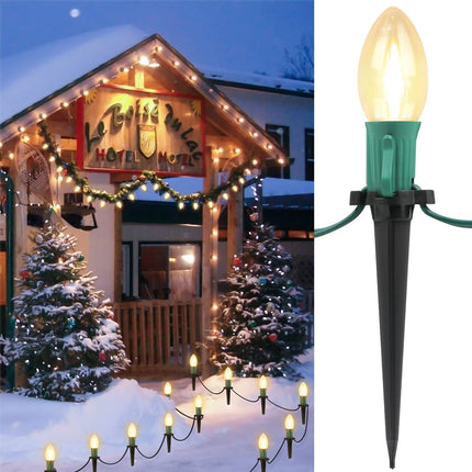 C9 Christmas String Lights for Pathway , 26FT LED 20 Clear Lights with 20 Stakes, Waterproof Shatterproof 2700K Warm White Linkable Walkway Lights for Outdoor Indoor Xmas Driveway Yard Garden Decor