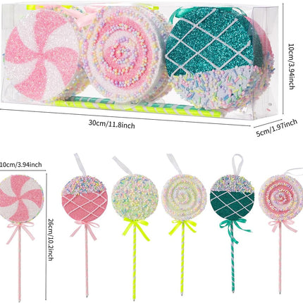 LANGXUN 6pcs Candy Land Christmas Decoration, 10 inch Lollipop Hanging Candy Cane Christmas Tree Décor, Christmas Ornaments Crafts, rbol de Navidad Decoración, Indoor Outdoor Xmas Party