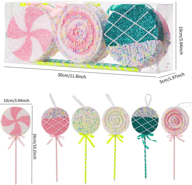 LANGXUN 6pcs Candy Land Christmas Decoration, 10 inch Lollipop Hanging Candy Cane Christmas Tree Décor, Christmas Ornaments Crafts, rbol de Navidad Decoración, Indoor Outdoor Xmas Party