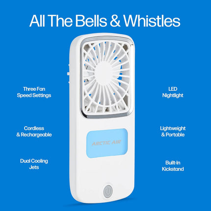 Arctic Air Portable Fan, Pocket Chill Handheld Mini Fan, Rechargeable Personal Air Cooler With HydroChill Technology, 3 Speeds Bu