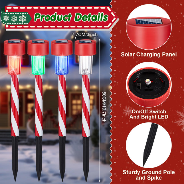 Honoson 12 Pcs Christmas Solar Pathway Lights Outdoor Christmas Candy Cane Lights IP65 Waterproof Xmas Decorative Lights for Patio Lawn Yard Landscape Driveway Path Party Decor,Colorful Lights
