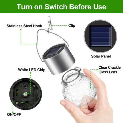 Solar Lights Outdoor Decorative 12 Pack, Hanging Solar Garden Lights Waterproof, Solar Powered Globe Lantern Cracked Glass Ball Lights for Yard Patio Fence Tree Umbrella Holiday Decoration,Warm White
