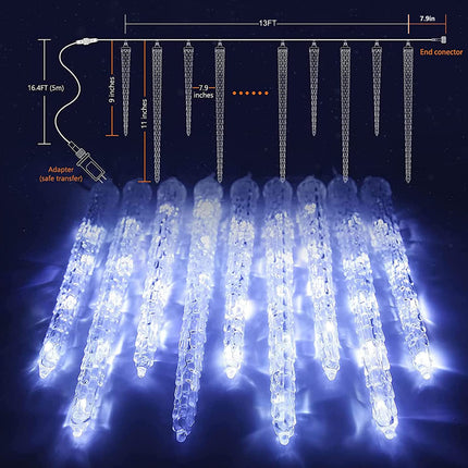 Joomer White Christmas Icicle Lights, 13FT 20 Tubes 90 LED 8 Modes Icicle Lights with Timer Function, Waterproof Connectable Ice String Lights for Holiday Home Patio Trees Christmas Decoration