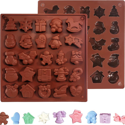 2pcs Christmas Silicone Molds Fondant Chocolate Christmas Molds Silicone Ornament for Christmas Tree Santa Claus Gingerbread Cane, Candy Molds Resin, Ice Cube, Soap, Cake Topper