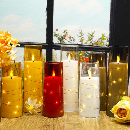 Flickering Flameless LED Candles,Battery Operated Candles 9 Pcs with Embedded Star String,Acrylic LED Pillar Candles with Remote,Suitable for Home Decoration to Create an Atmosphere（White）