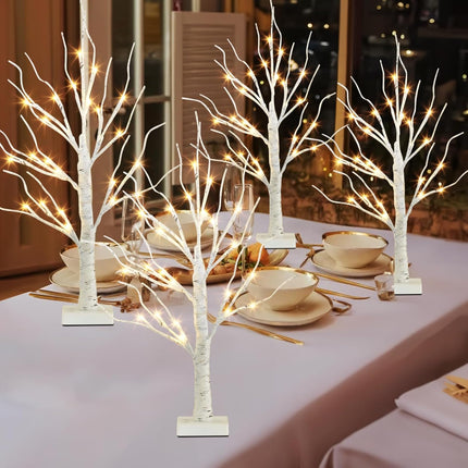 EAMBRITE Home Decorations Light Up White Birch Tree Indoor Christmas Decor, 4 Pack Battery Operated Lighted Tabletop Bonsai Tree Lamp Led Lights Money Tree Xmas Wedding Centerpiece Table Room (2 Ft)