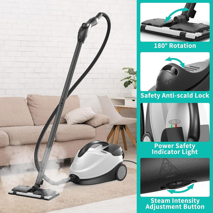 Aspiron Steam Cleaner Powerful Multipurpose Portable Heavy Duty Steamer For Carpets, Floors, Cars, Tiles, And Grout Cleaning With 70S Heat Up, 6M Power Cord Deep Continuous Ondemand Steamer For Home