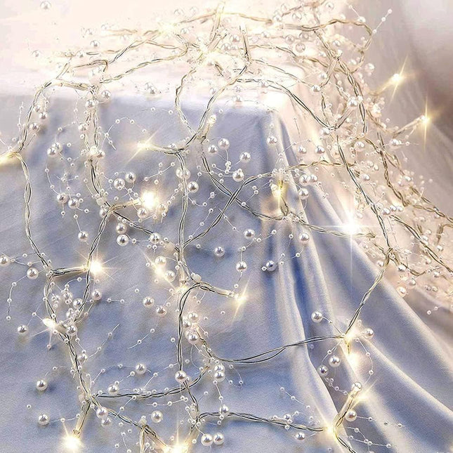 OVV 13FT Christmas White Pearl String Lights 40LED Lighted Berry Beaded Garland Festive Indoor Xmas Decoration Warm Lights for Bedroom Mantel Wedding Party Decor Battery Operated (White)