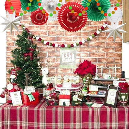 Christmas Party Decoration Set of Hanging Tissue Paper Fans Circle Garland Paper Lanterns for Italian Party Graduation Wedding Birthday Backdrop