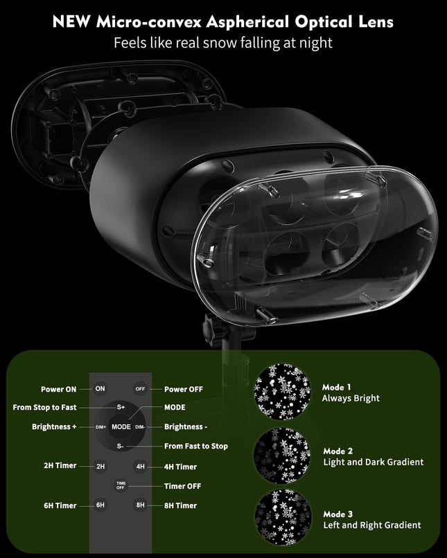 Falling Snowflake Projector w/Remote丨Six-Tube Christmas Projector Lights Outdoor Waterproof IP65丨LED Projection Christmas Lights Outdoor丨Indoor & Outdoor Christmas Decorations for House
