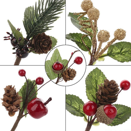 30 Pcs Artificial Pine Picks, Red Berry Stems Pine Branches Mini Artificial Holly Red Berry Pine Cone Picks for Christmas Holiday Decor Crafts s