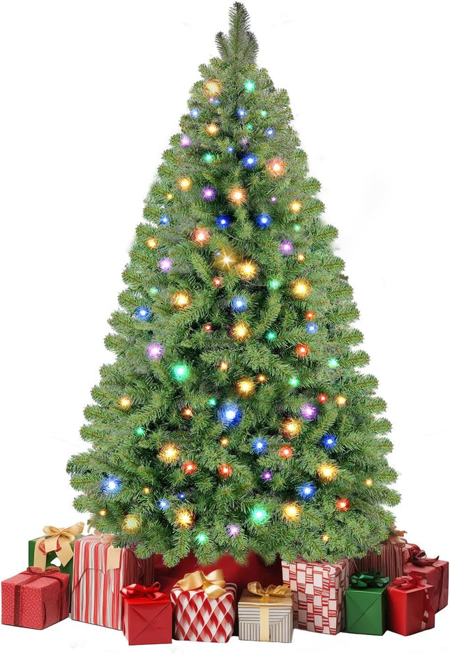 5FT Prelit Christmas Tree,Artificial Christmas Pine Tree with Incandescent Warm White Lights,Christmas Tree Prelits with Durable Stand 450 Branch Tips 150 LED Light for Thanksgiving Christmas Decor