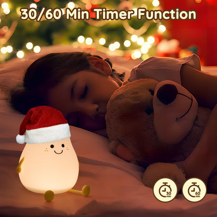 Cute Fruit Pear Night Light Rechargeable with 7 Color Changing and Timer, Kids Pear Night Light for Toddler Baby Christmas s, Touch Portable LED Silicone Lamp for Nursery