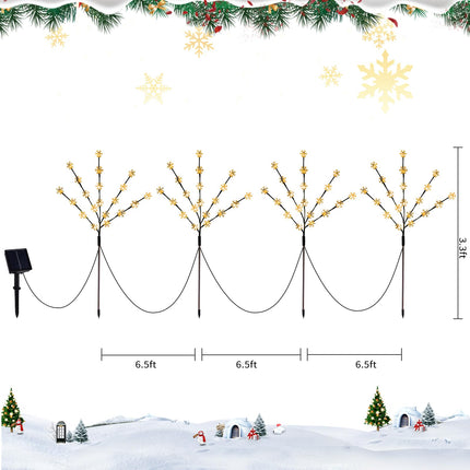 Solar Christmas Pathway Lights, 4 Pack Artificial Tree Snowflake Stake Lights, Waterproof Christmas Decorations for Yard Garden Patio Party Winter Decor (Warm White)